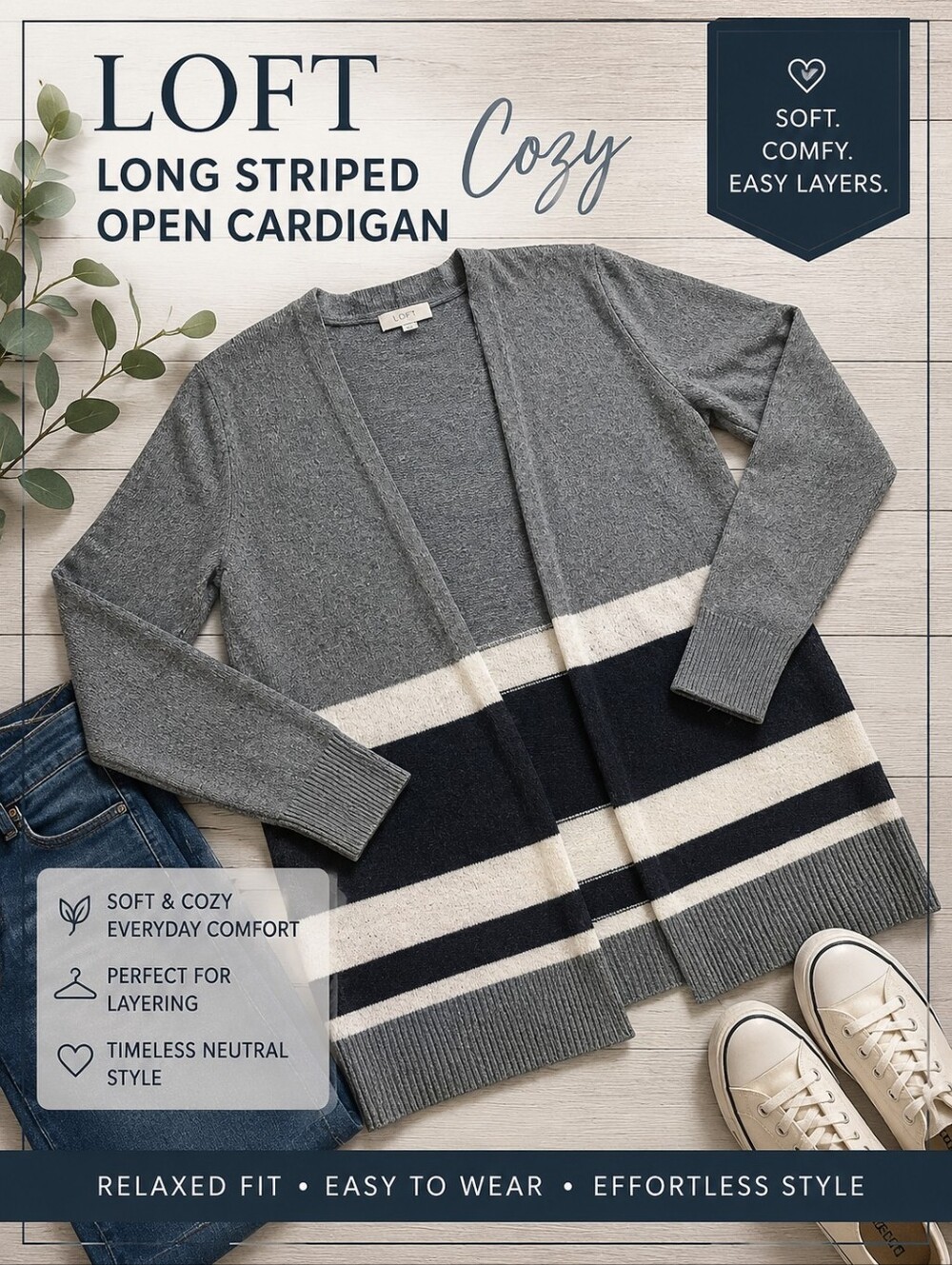 LOFT LONG STRIPED OPEN CARDIGAN COZY
